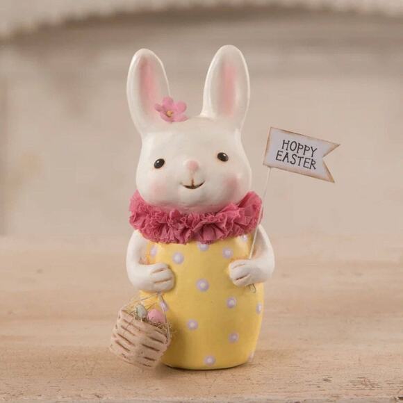 Bethany Lowe Hoppy Easter Bunny Figure Yellow Egg Shaped Body Basket of Eggs New - Picture 1 of 2